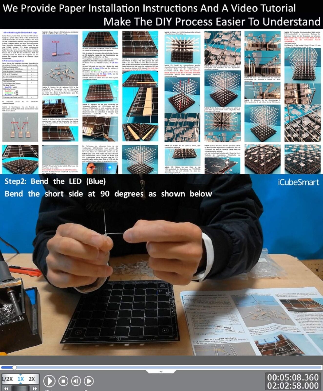 Icubesmart 3D Led Cube Light DIY Kit with 3D Animation Editing Software Squar...