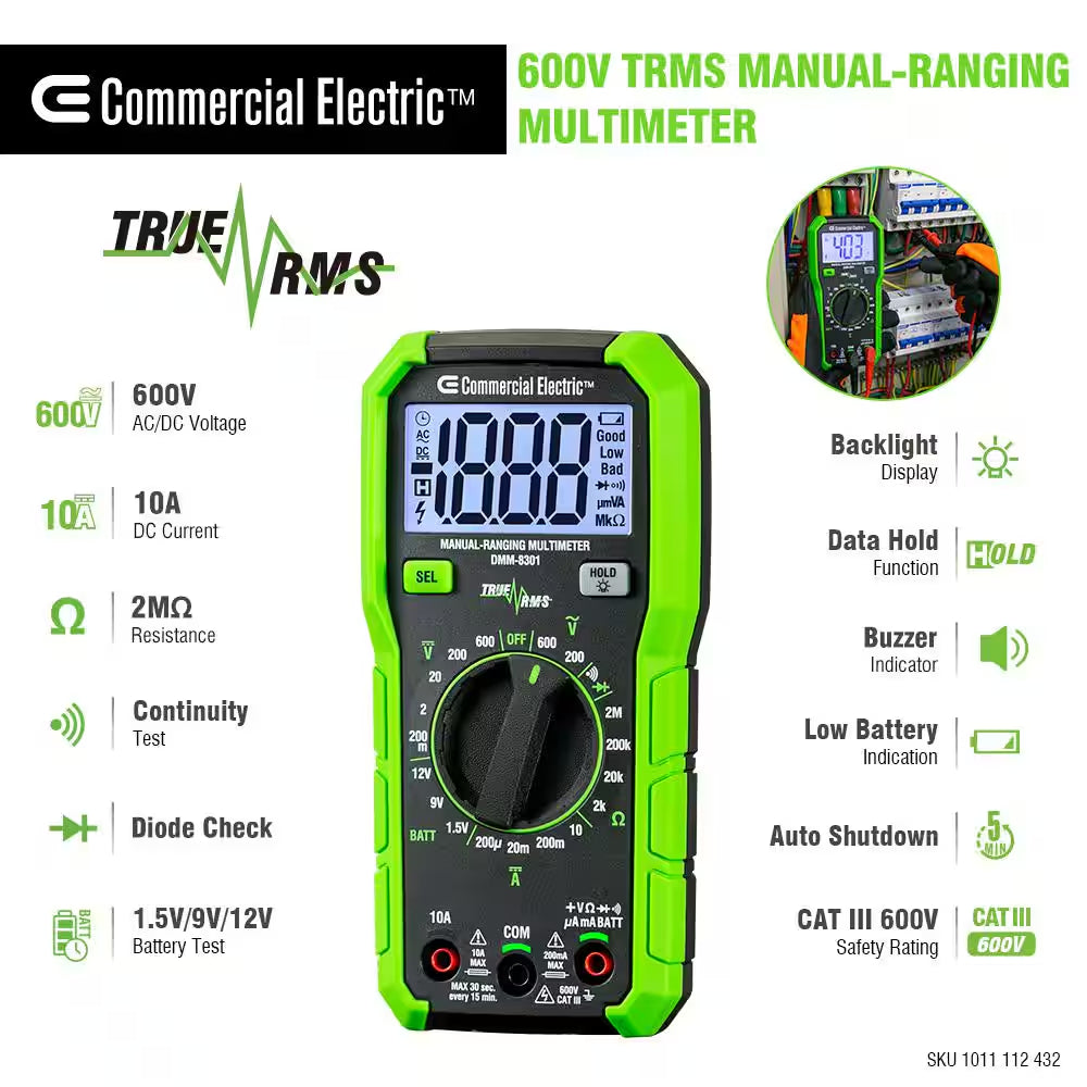 600-Volt True RMS Manual-Ranging Digital Multimeter