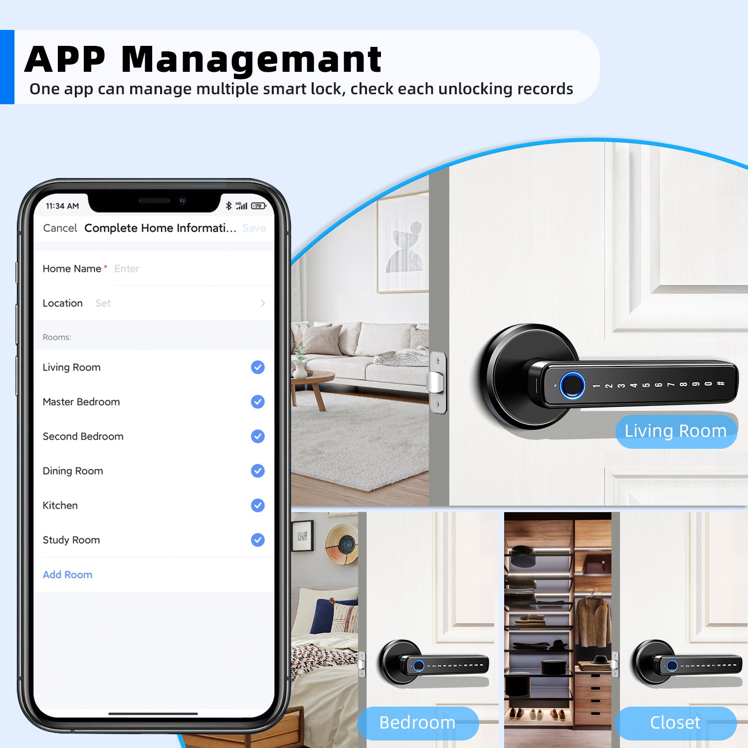 Smart Fingerprint Door Lock: Fingerprint Door Knob, Biometric 4-In-1 Finger Print Door Lock, Thumb Print Door Knob for Bedroom Home Hotel Office Apartment