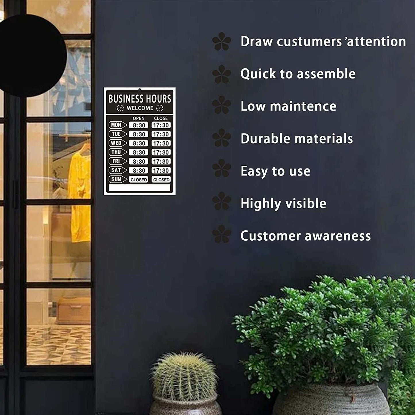 Business Hours Sign,Opening Hour Sign Kit,Changeable Store Hours Sign,Hours of Operation Signs for Business,Open Sign with Hours,Ideal Signs for Any Business,Store or Office（Pvc,8”X 12”）