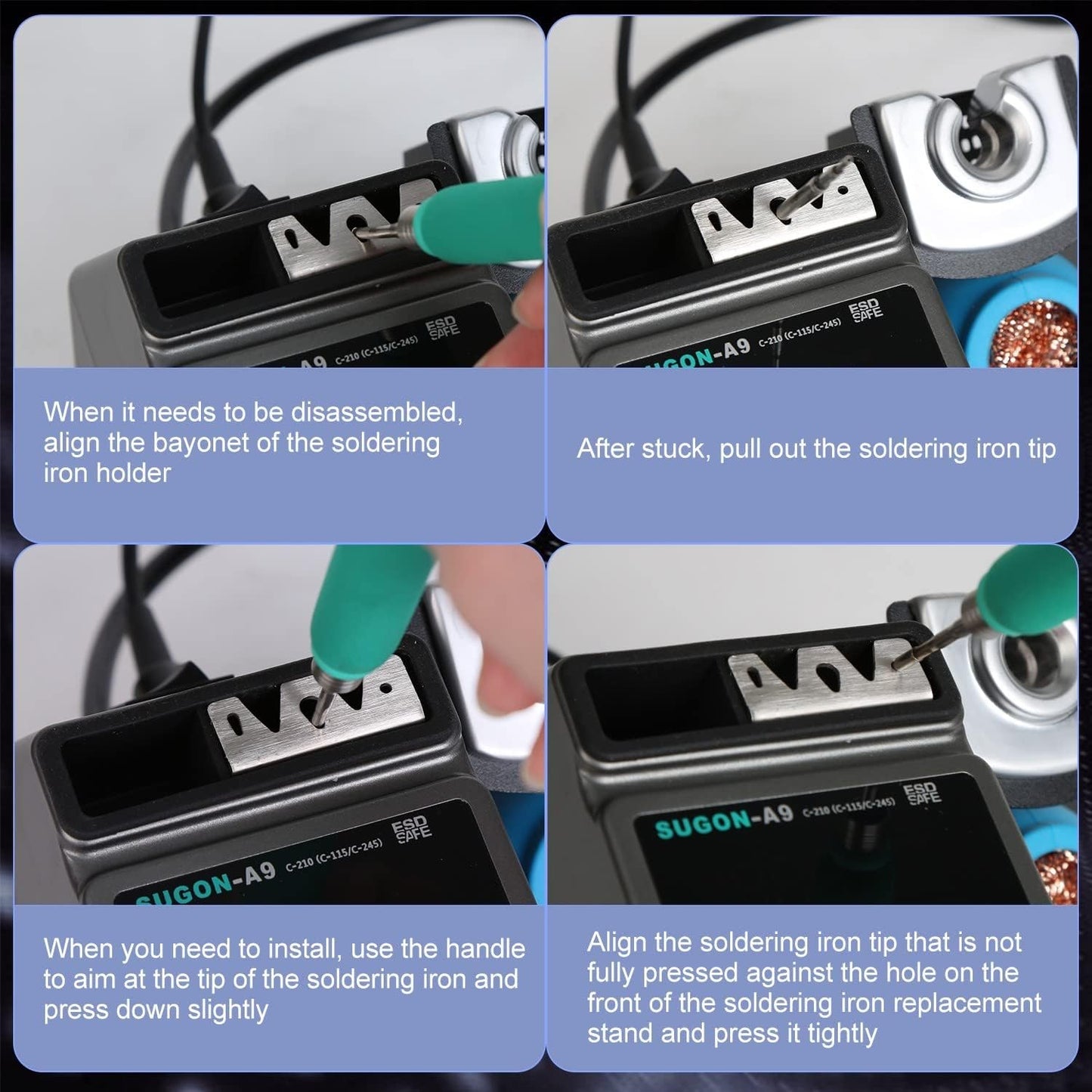 A9 Precision Soldering Station, Fast Heating to 716°F in 2 Seconds, 120W Soldering Iron Station Kit with 6 Soldering Iron Tip, 3 Preset Temperature，212-842℉, ℃/℉，Soldering Iron Replacement Rack