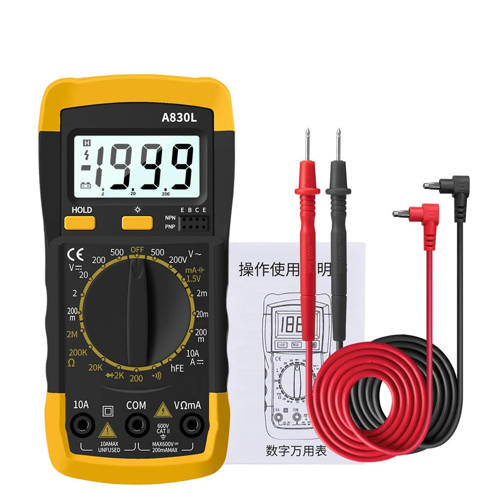 A830L LCD Digital Multimeter AC DC Voltage Diode Freguency Multitester Current Tester Luminous Display with Buzzer Function