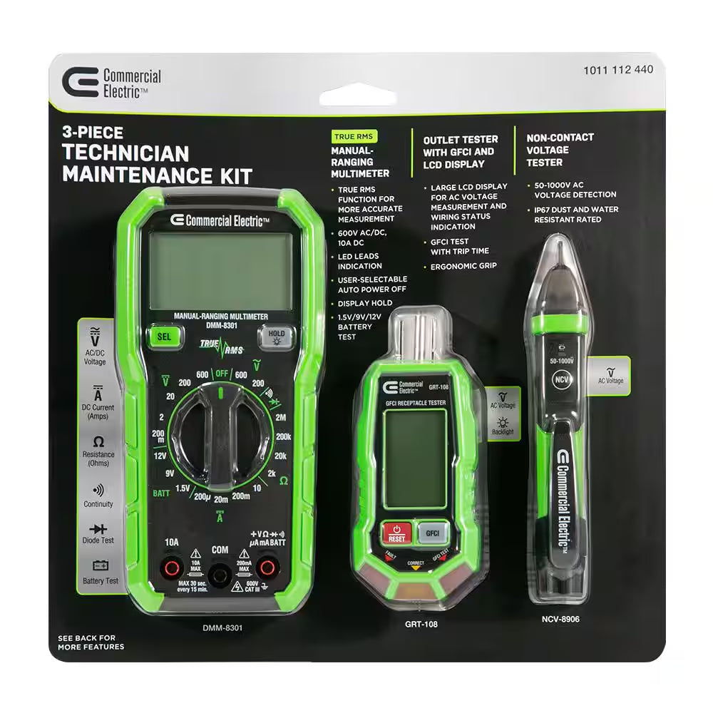Technician Maintenance Kit with Digital Multimeter, Voltage Tester and GFCI Socket Tester