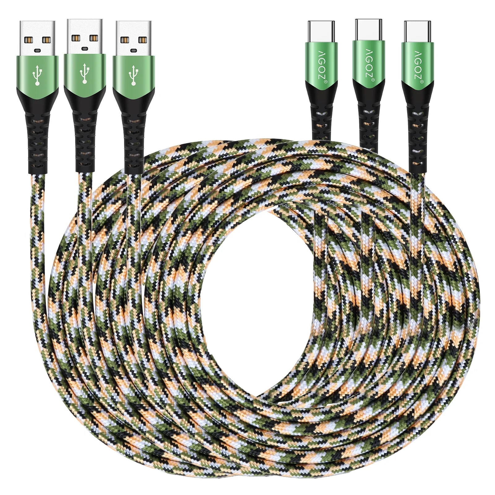 3 Pack 10Ft Camo Type-C USB Fast Charging Charger Cable for Samsung Galaxy S24, S23 S22, S21, S20, Note 20 10 9 8, A02S A03S A13 A14 A23 A24 A32 A42 A52 A53 A54 A71, Z Fold 4, Z Flip 4, Z Flip 5