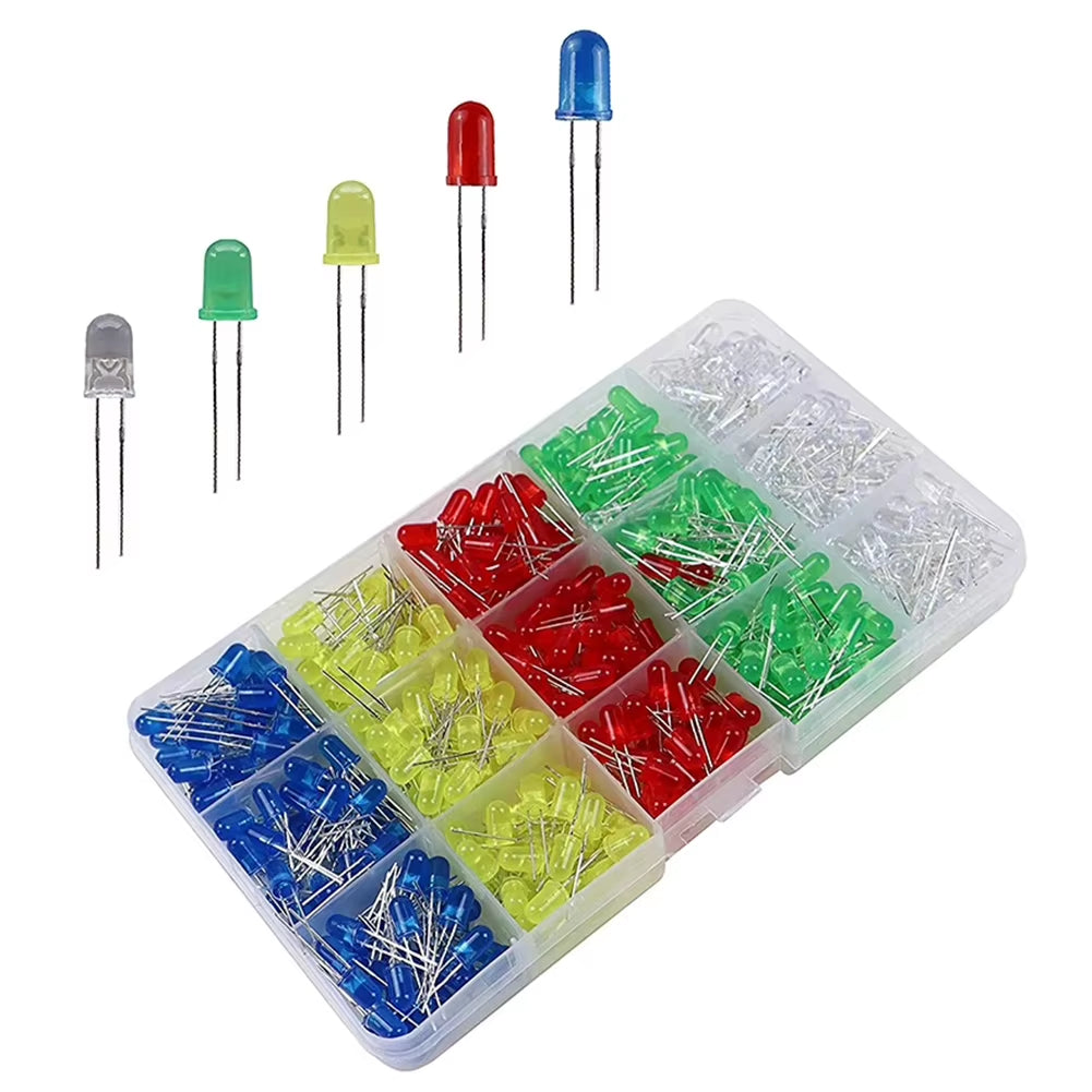 500Pcs LED Light-Emitting Diode Red Yellow Blue Green White 5MM Luminous Diode Kit 100Pcs/Color Luminous Diode Assorted Kit LED