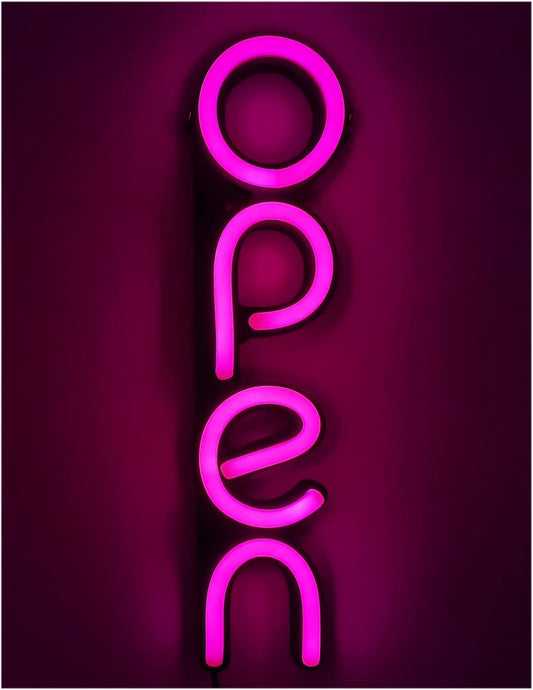 Open Signs for Business,Led Neon Open Sign,16X6 Inch Lighted Sign for Restaurants Offices Retail Shops Window Storefronts,12V/1A Power Supply,With ON/OFF Switch (Vertical Rose Red)