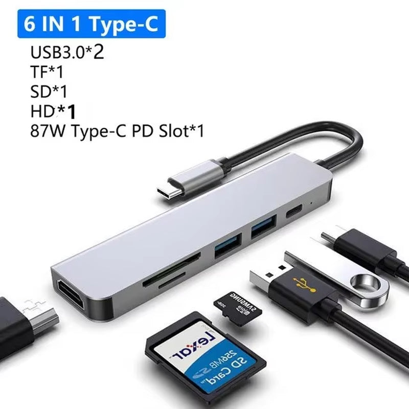 USB 3.0 Hub for Laptop Adapter PC Computer PD Charge Dock Station RJ45 Hdmi-Compatible TF/SD Card Notebook Type-C Splitter