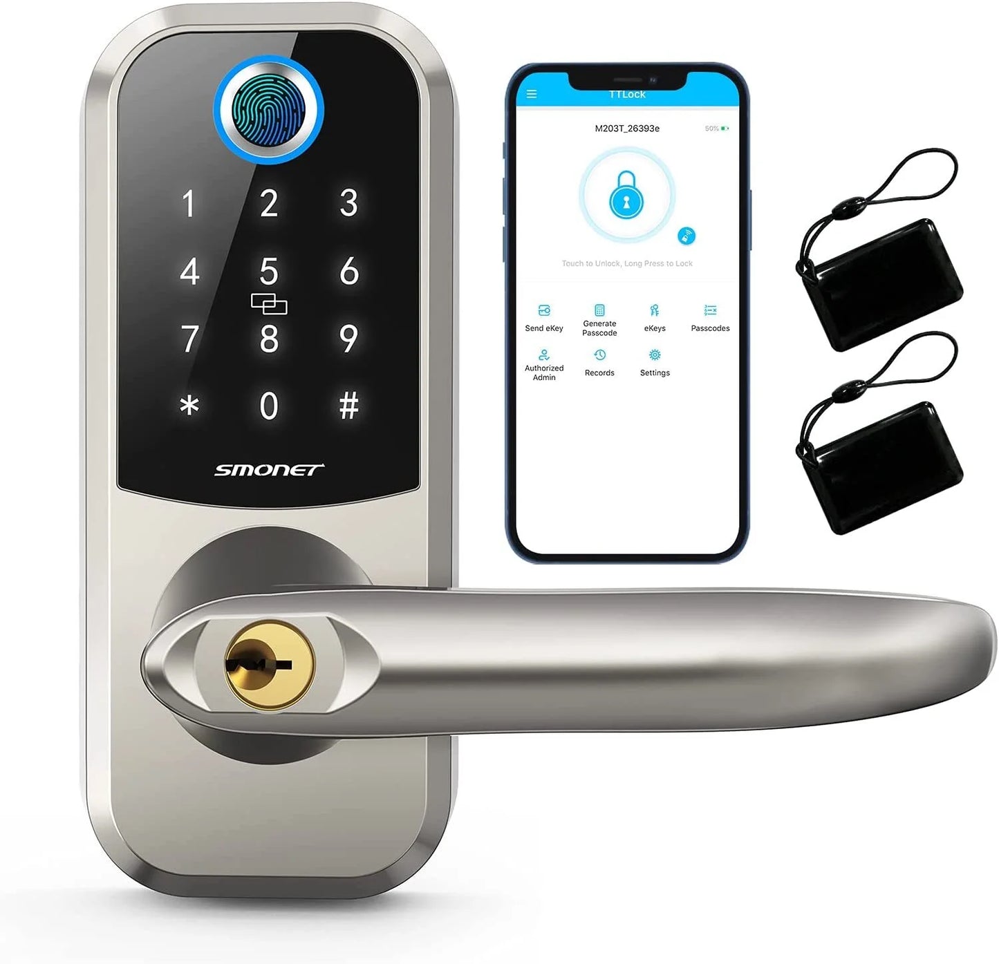 Smart Lock, Fingerprint Keyless Entry Locks with Touchscreen Keypad,Smart Lever Lock,Bluetooth Front Door Lock, Electronic Digital Deadbolt with Reversible Handle,Auto Lock,Free App,Ic Card