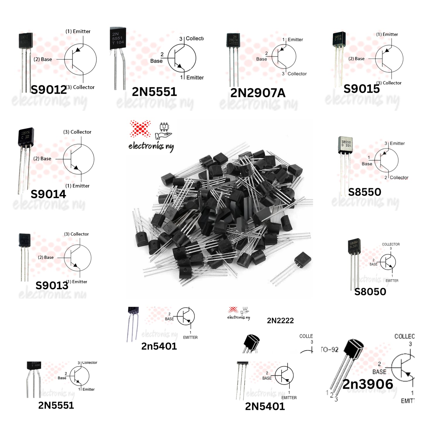 1000PCS 2N2222 2N2222A 2N2907 2N2907A 2N5401 2N5551 S8050 S8550 S9012 S9013 S9014 S9015 2N3904 2N3906 2N5401 2N5551 S9018 TO-92