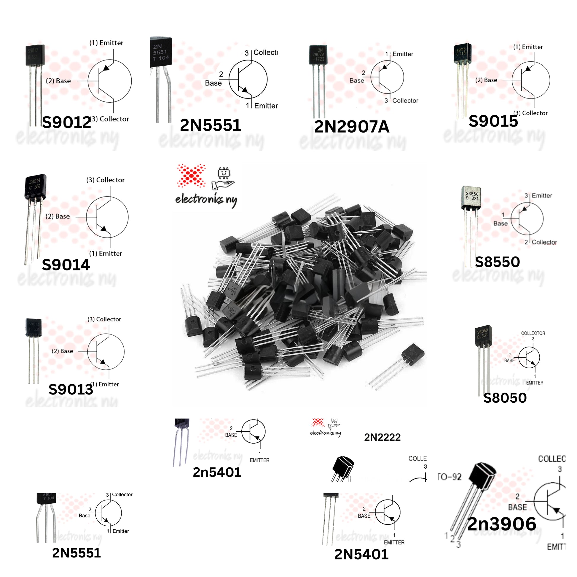 1000PCS 2N2222 2N2222A 2N2907 2N2907A 2N5401 2N5551 S8050 S8550 S9012 S9013 S9014 S9015 2N3904 2N3906 2N5401 2N5551 S9018 TO-92