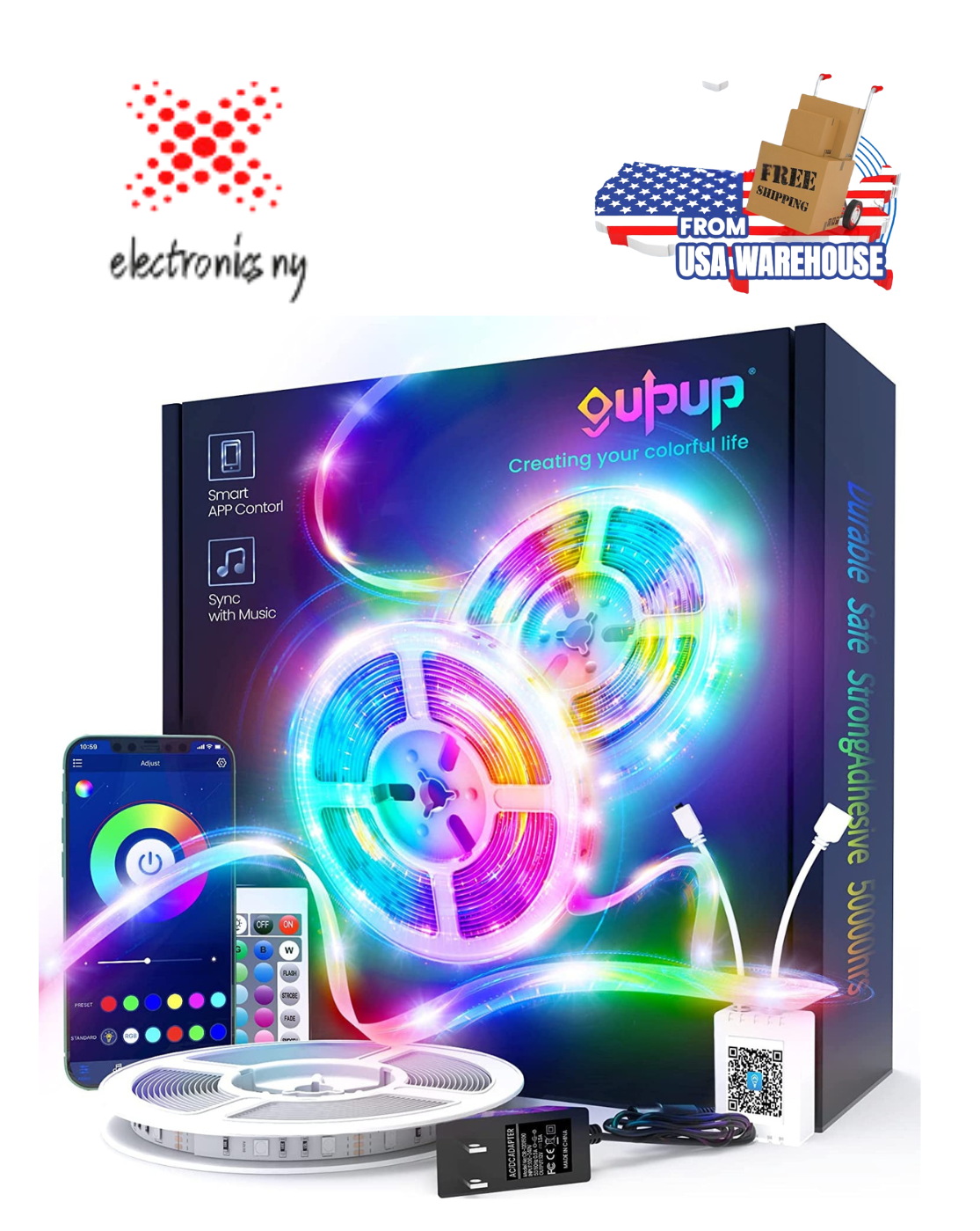 50 FT LED Strip Lights,Bluetooth LED Lights for Bedroom, Color Changing Light Strip with Music Sync, Phone Controller and IR Remote(App+Remote +Mic).