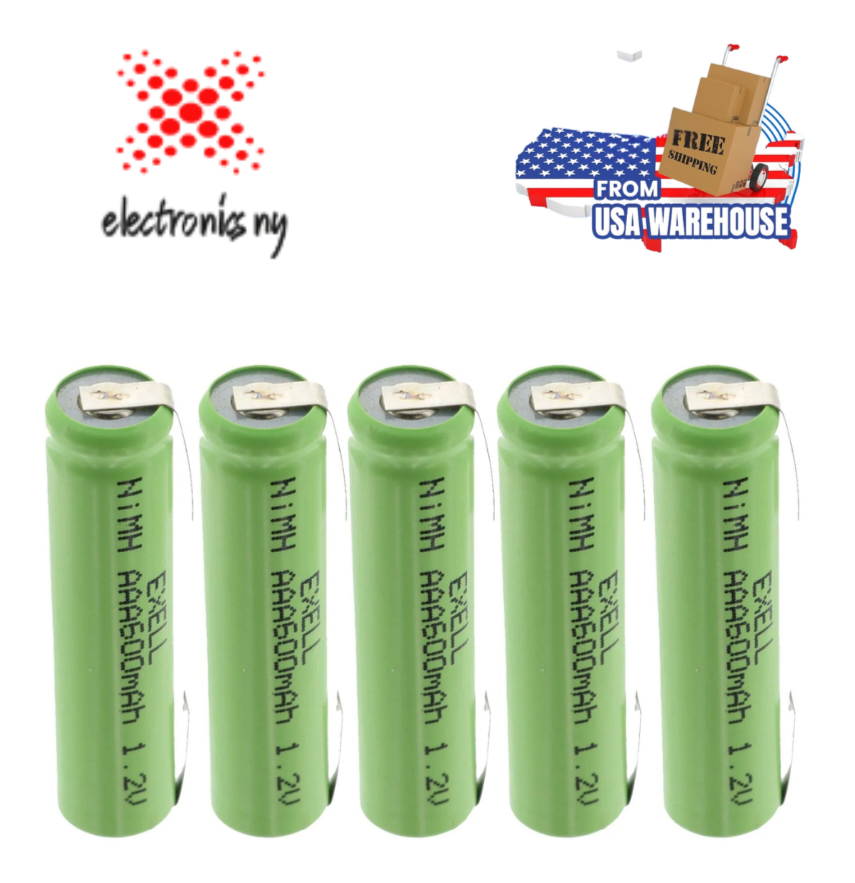 5X Exell 1.2V NIMH AAA 600Mah Rechargeable Batteries W/ Tabs