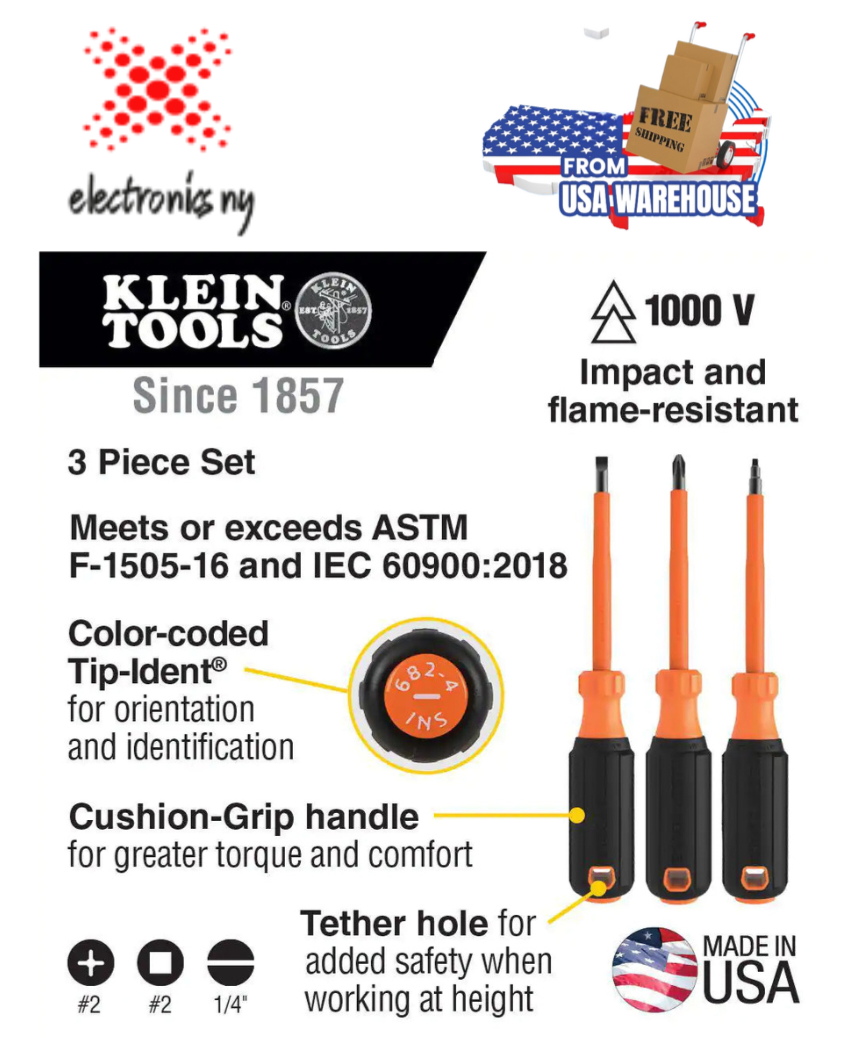 Screwdriver Set, 1000 Volt Insulated, 3-Piece
