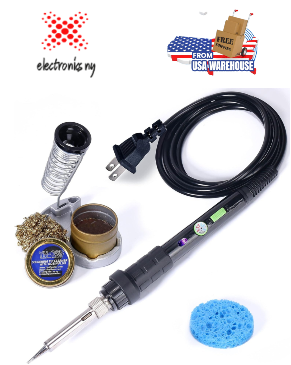 947-III Soldering Iron Kit with Temperature Stabilization, On-Off Switch: 60W Portable Soldering Iron Kit with Soldering Iron Holder, Tip Cleaner, Cleaning Sponge, 110V US Plug