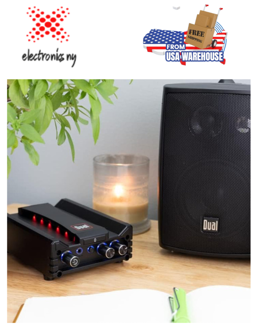 LU43PB 3-Way High Performance Outdoor Indoor Speakers with Powerful Bass &  DBTMA100 Micro Wireless Bluetooth 2 Channel Stereo Class-D Amplifier