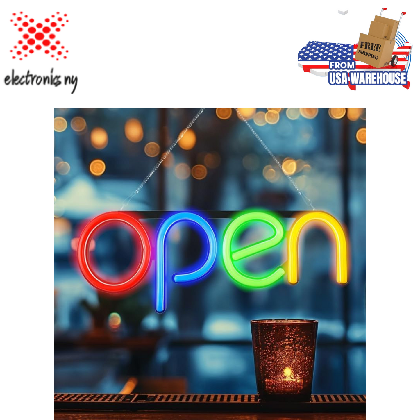 LED Open Sign,16X6 Inch Open Signs for Business Window,With Multiple Flashing Modes, Ideal for Restaurant, Bar, Salon and More,24V/1A Power Supply，With Open/Close Sign (Red Blue Green Orange)