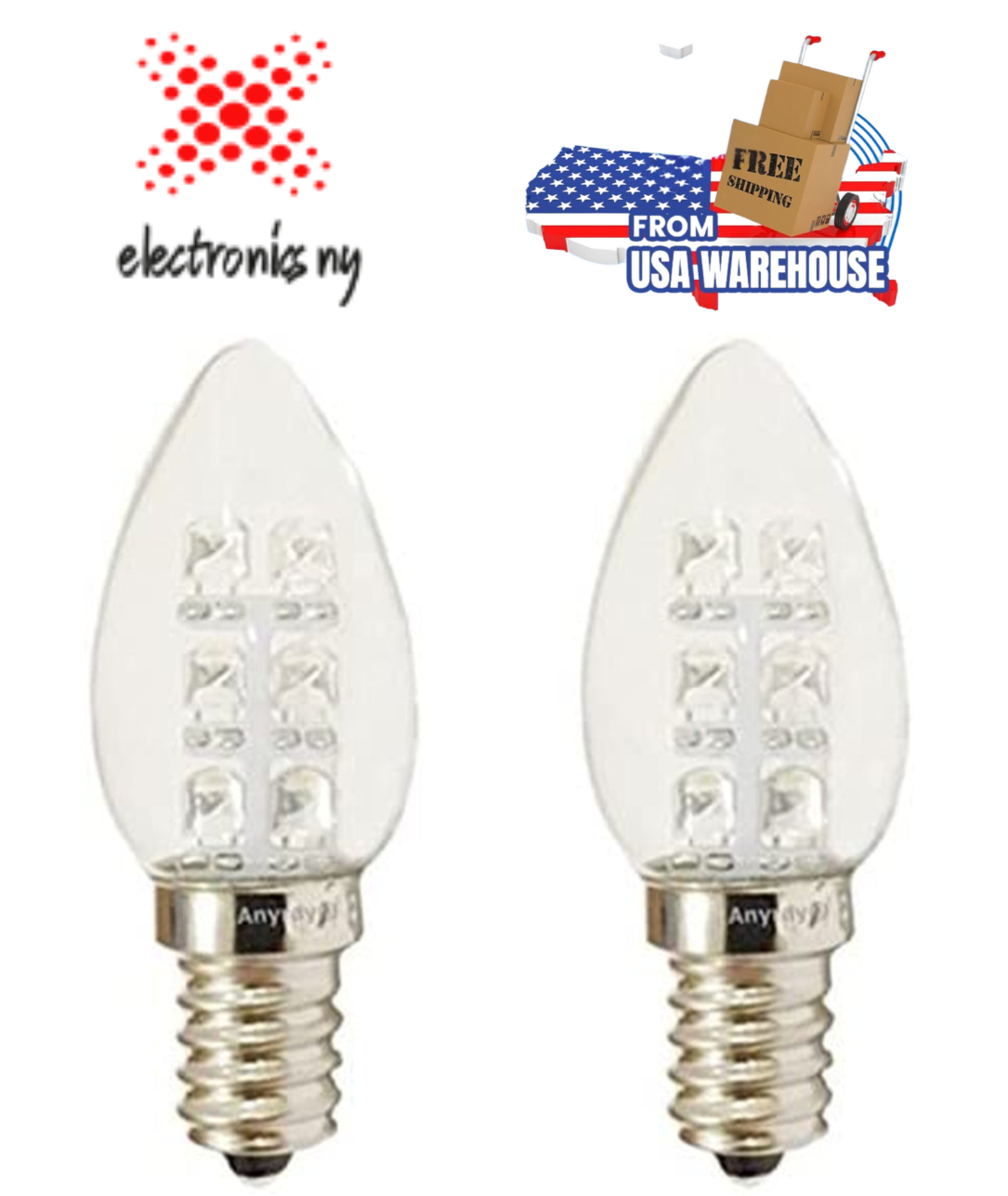 (2-Bulbs A-C7E12LCW LED Night Light 0.5 Watt C7 (4W 5W 7W Replacement) E12 Candelabra Base 110V Color 120V (Cool White)