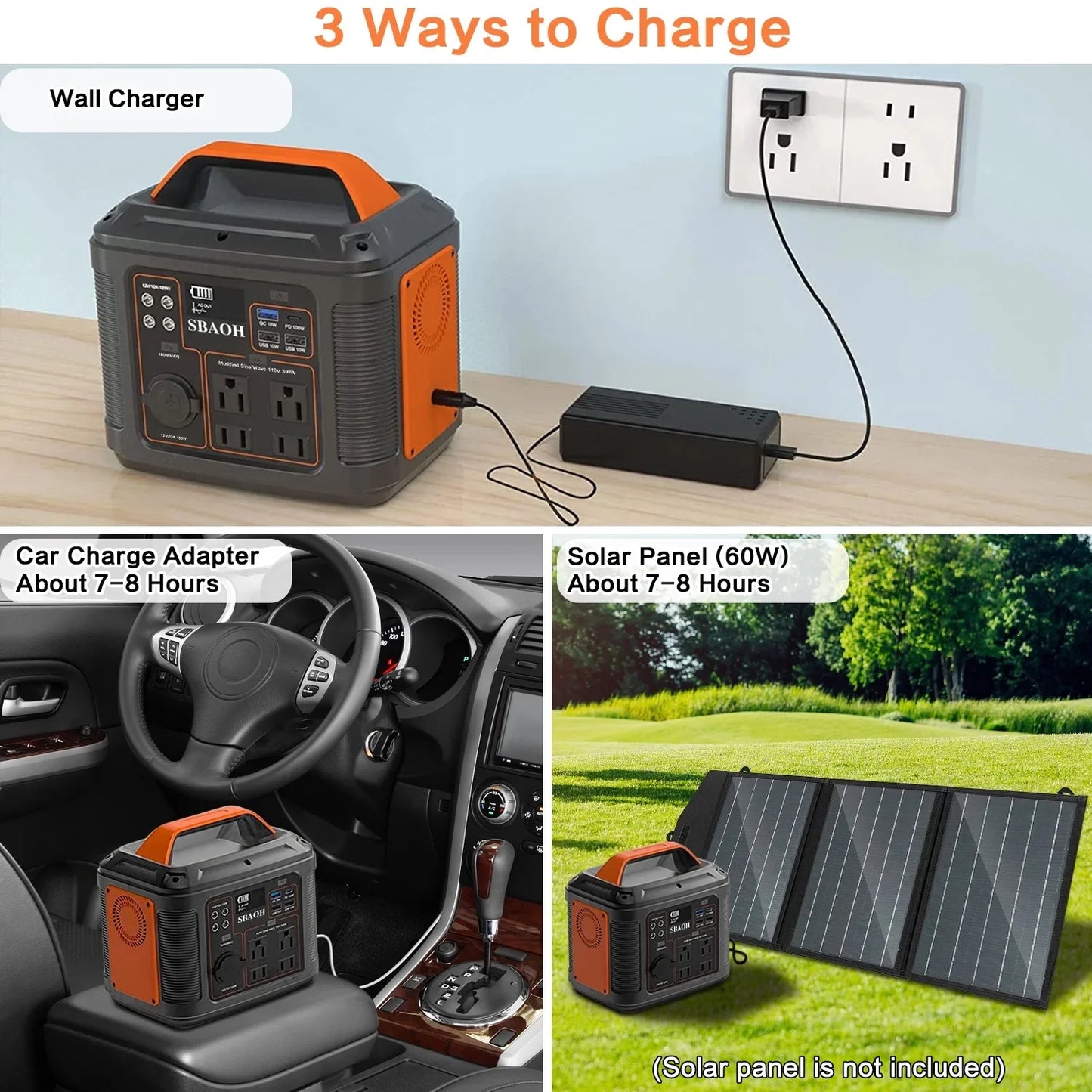 Portable Power Station P302,296Wh Lithium Battery Generator Solar with 300W AC Outlets for Outdoor Camping RV Home