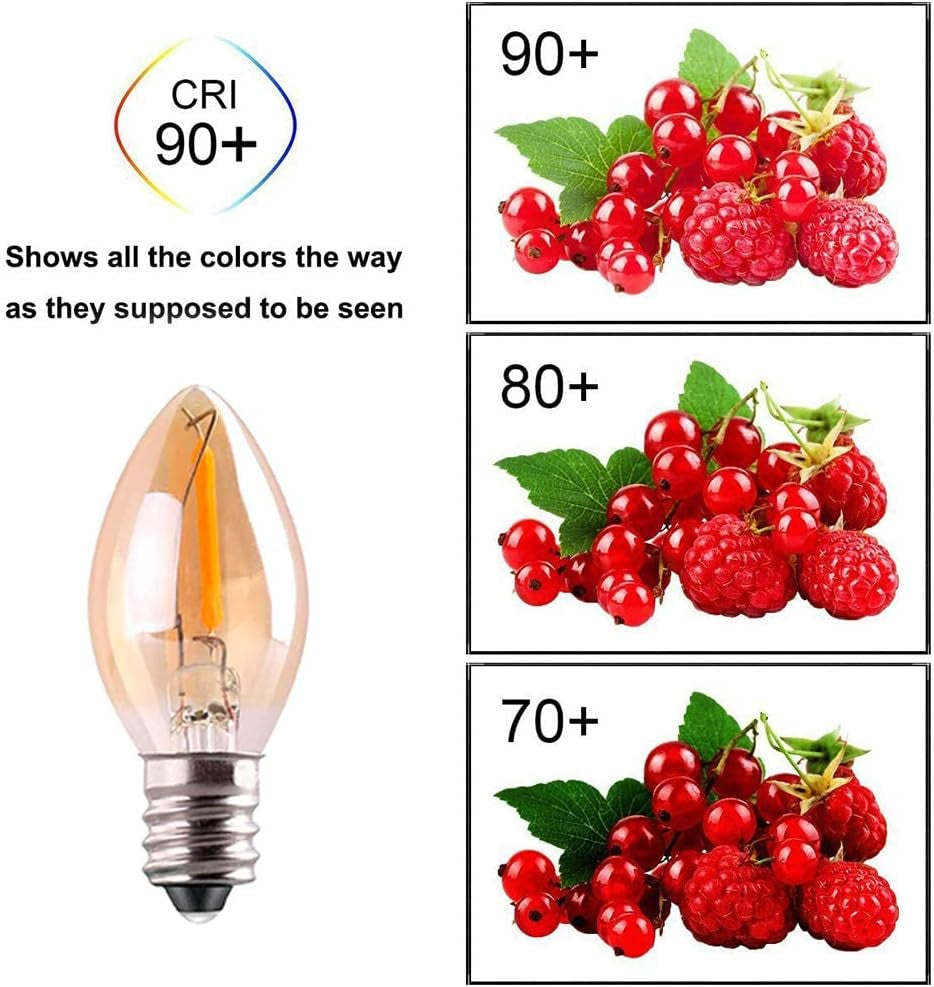 C7 LED Night Light Bulb, Classical Edison Style E12 Candle Base, 0.5 Watts LED Filament Bulb, Sign Light Replacement Bulb, 4W 5W Equivalent, Ultra Warm White 2200K Amber Glass, 50Lm, Pack of 2