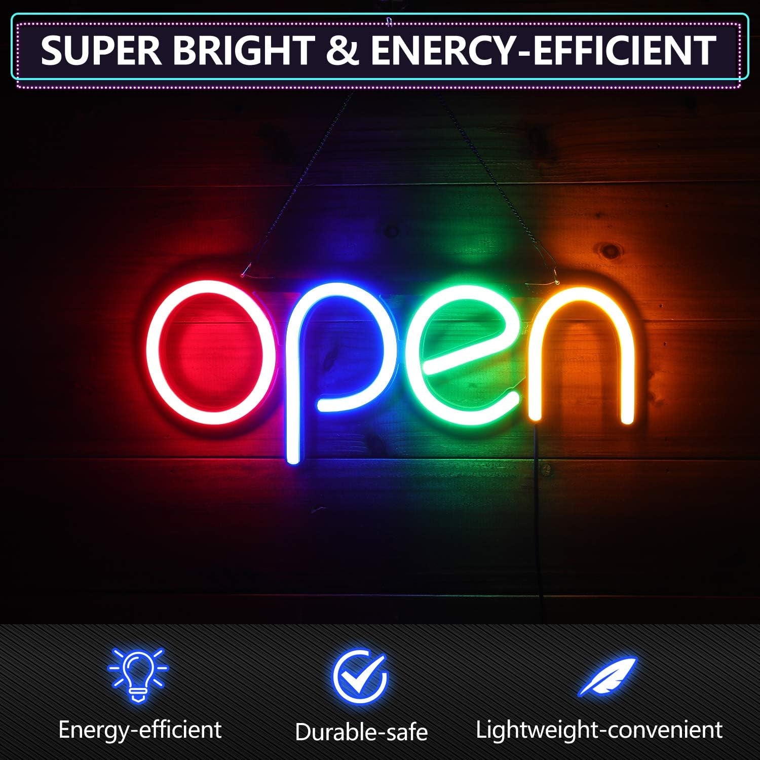LED Open Sign,16X6 Inch Open Signs for Business Window,With Multiple Flashing Modes, Ideal for Restaurant, Bar, Salon and More,24V/1A Power Supply，With Open/Close Sign (Red Blue Green Orange)
