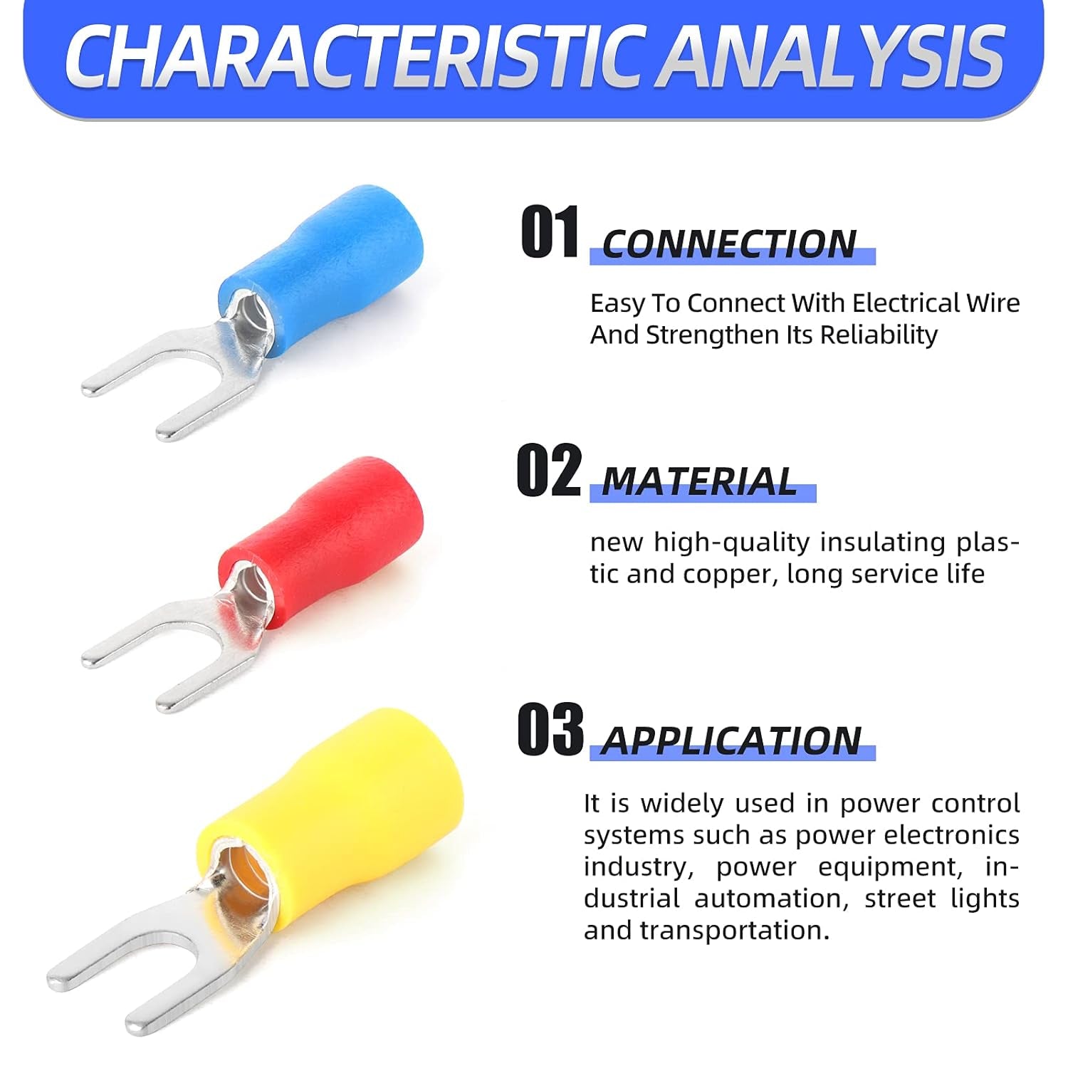 300 Pcs 22-16 16-14 12-10 AWG Insulated Fork Spade U-Type Wire Connector Electrical Crimp Terminal