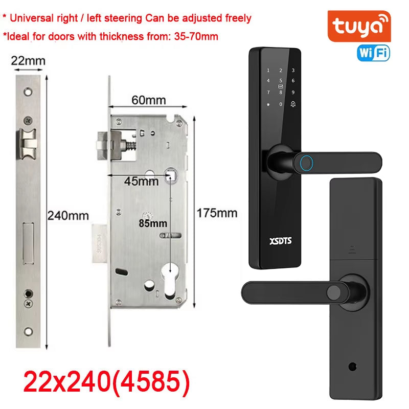 Tuya Wifi Electronic Smart Door Lock with Biometric Fingerprint / Smart Card / Password / Key Unlock/ USB Emergency Charge