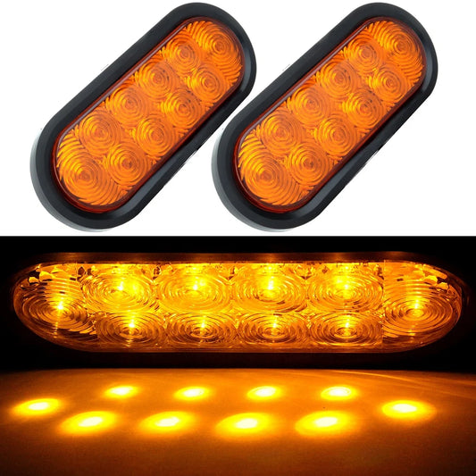 Marker Light 2 PCS Trailer Truck RV Amber LED 6" Oval Oblong Surface Mount 10 LED Stop Turn Tail Light