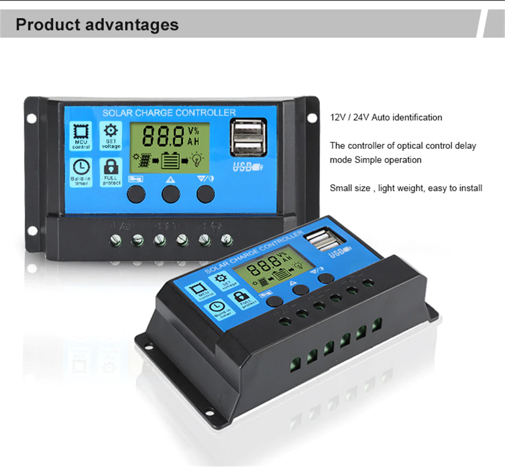 MPPT Solar Panel Regulator Charge Controller Auto Focus Tracking 30-100A 12V/24V