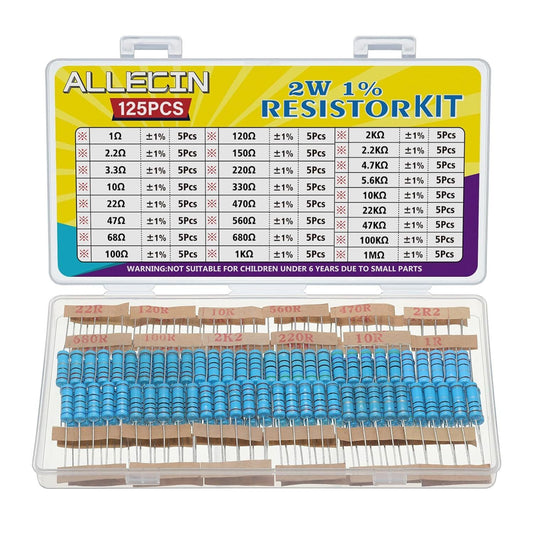 25 Values 2W Metal Film Resistor Kit from 1 Ohm to 1M Ohm 2 Watt 1% Resistors