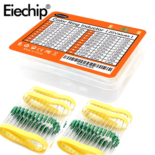 200Pcs/Set Inductor Assortment Kit 1UH-4.7MH 20Values DIP Inductance Color Ring Inductor Assorted Kit
