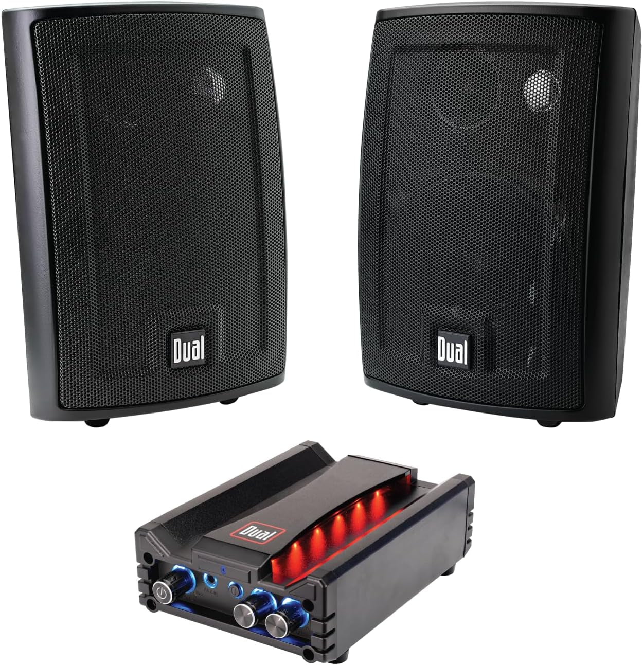 LU43PB 3-Way High Performance Outdoor Indoor Speakers with Powerful Bass &  DBTMA100 Micro Wireless Bluetooth 2 Channel Stereo Class-D Amplifier