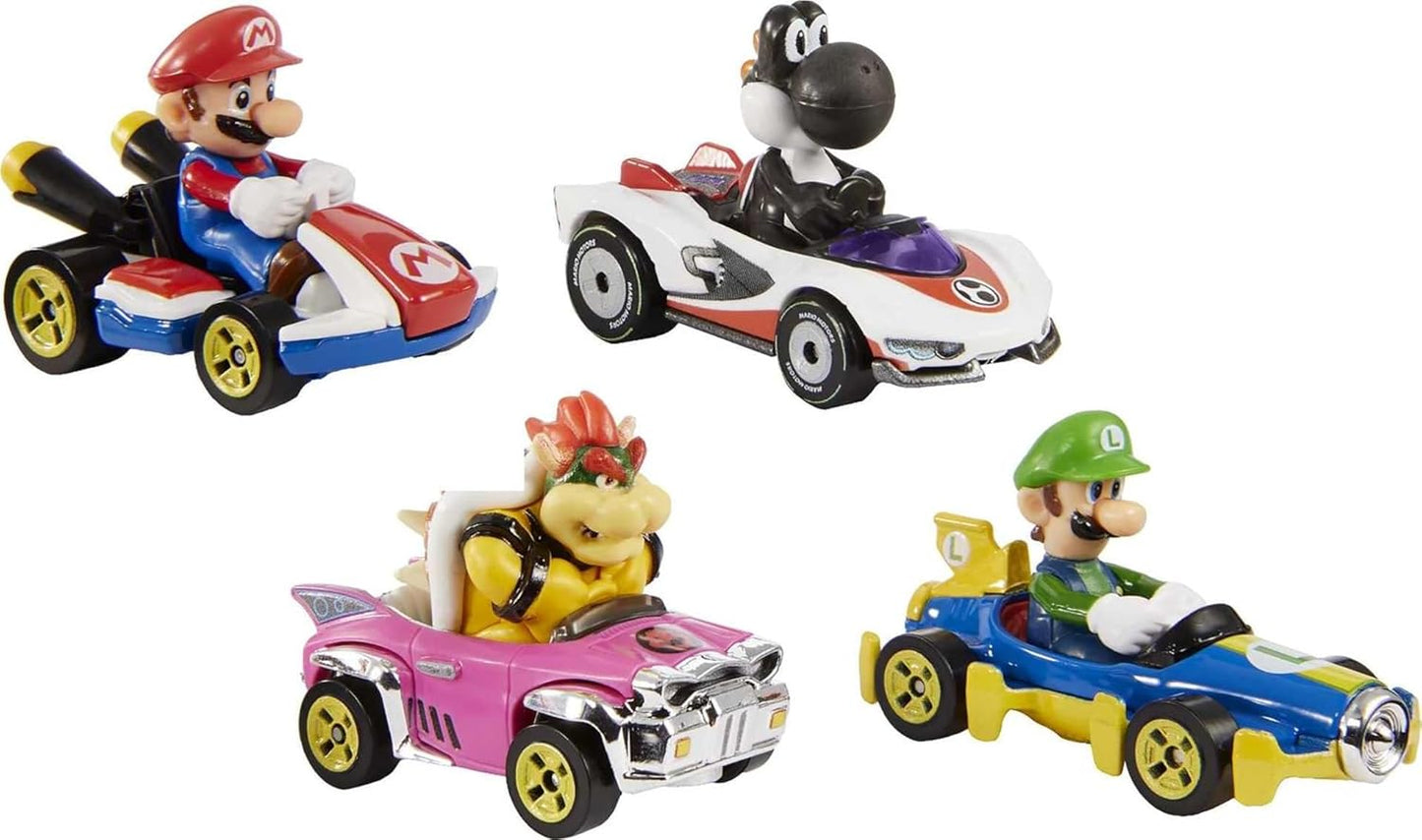Mario Kart Set of 4 Die-Cast Toy Cars with Attached Character Drivers, Includes Black Yoshi (Amazon Exclusive)