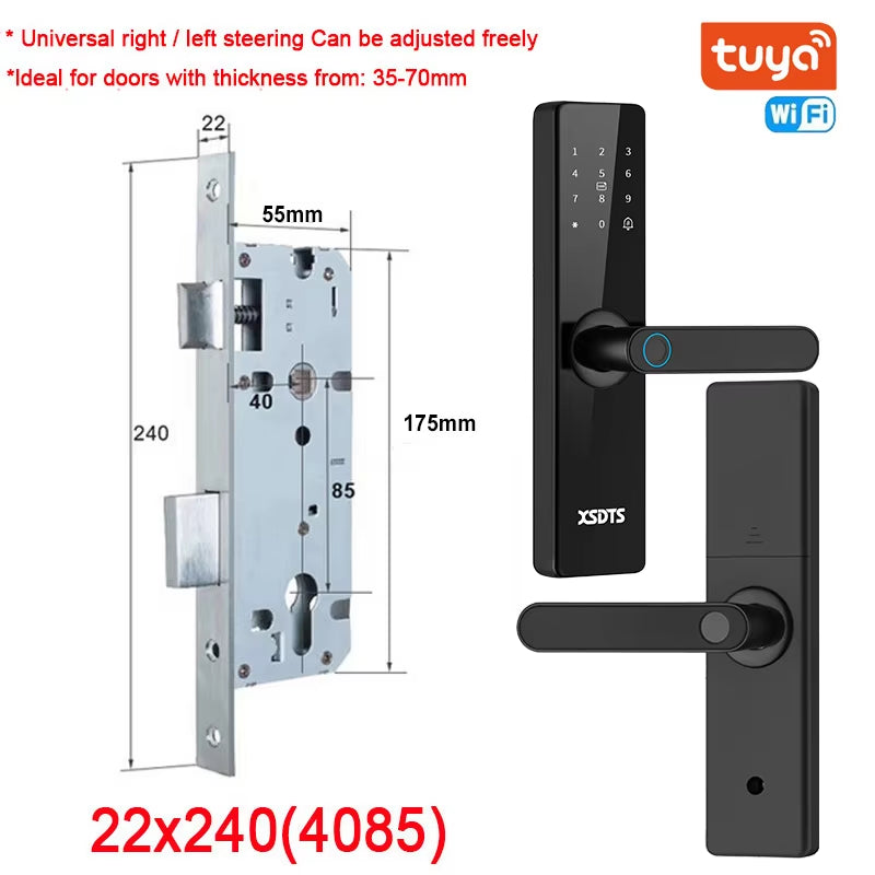Tuya Wifi Electronic Smart Door Lock with Biometric Fingerprint / Smart Card / Password / Key Unlock/ USB Emergency Charge