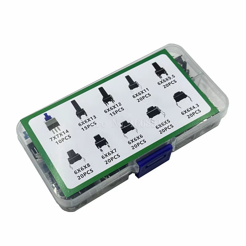 10 Values 180PCS Tactile Push Button Switch Mini Momentary Tact Assortment Kit DIY for Arduino Switch 6*6 4.3MM~13MM DIP 4P
