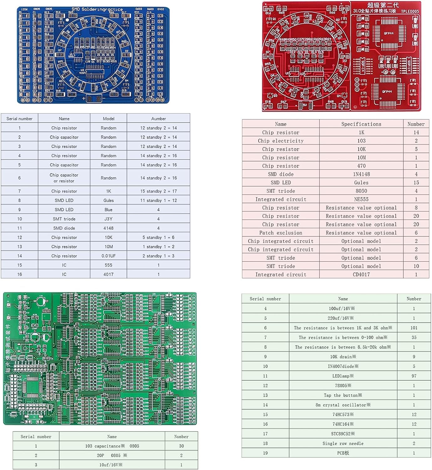 Soldering Practice Kit,3 Kits SMD SMT Weldering Skills Training Board(Soldering-All)