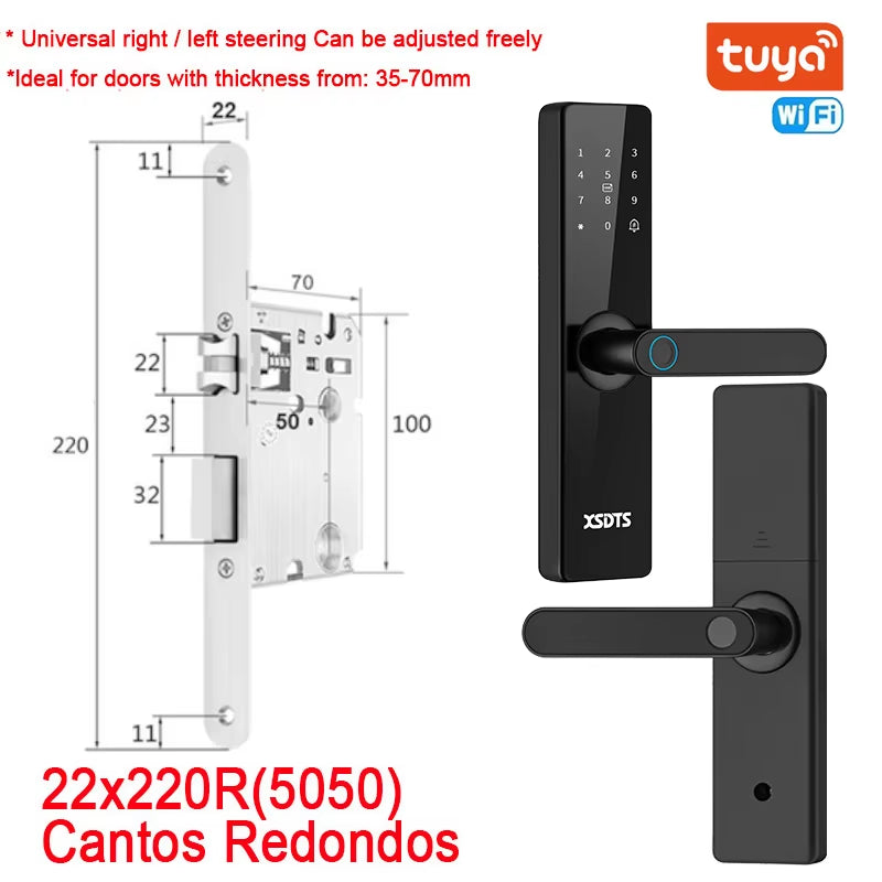 Tuya Wifi Electronic Smart Door Lock with Biometric Fingerprint / Smart Card / Password / Key Unlock/ USB Emergency Charge