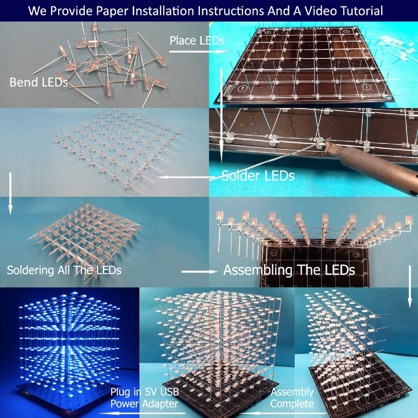 Icubesmart 3D Led Cube Light DIY Kit with 3D Animation Editing Software Squar...