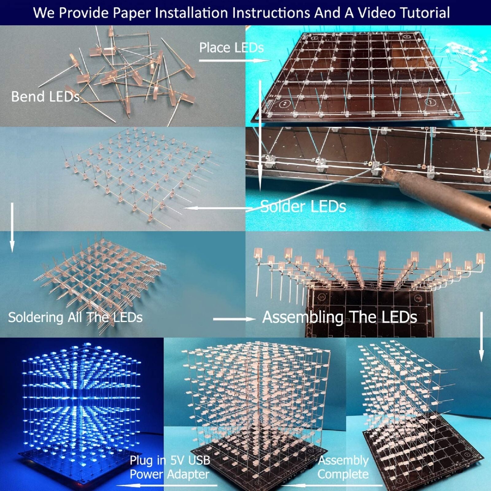 Icubesmart 3D Led Cube Light DIY Kit with 3D Animation Editing Software Squar...