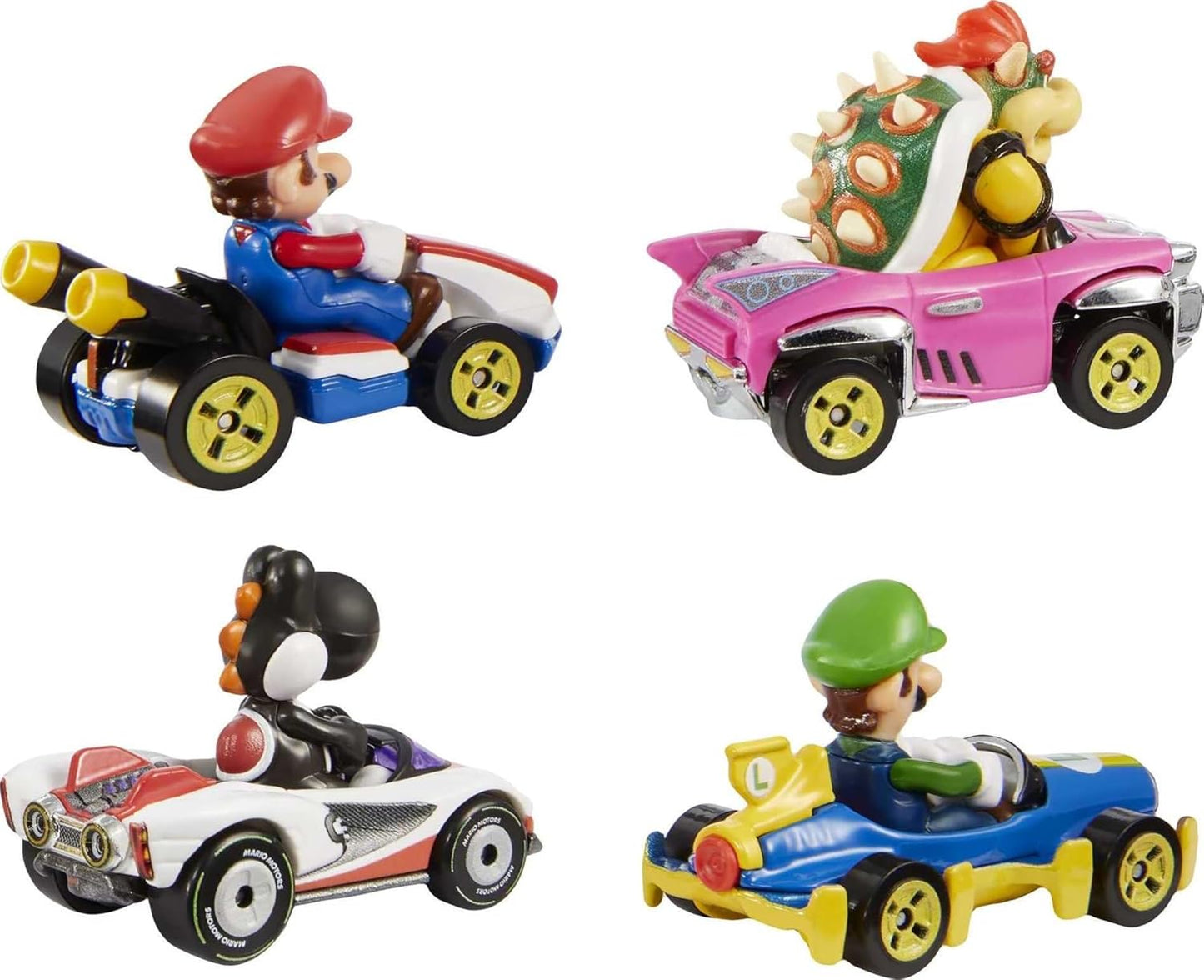 Mario Kart Set of 4 Die-Cast Toy Cars with Attached Character Drivers, Includes Black Yoshi (Amazon Exclusive)