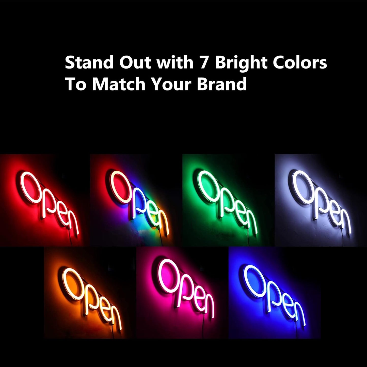 LED Open Sign,16X6 Inch Open Signs for Business Window,With Multiple Flashing Modes, Ideal for Restaurant, Bar, Salon and More,24V/1A Power Supply，With Open/Close Sign (Red Blue Green Orange)