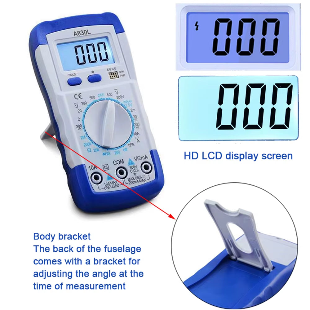 1Pcs A830L LCD Digital Multimeter AC DC Voltage Diode Freguency Multitester Current Tester Luminous Display with Buzzer Function