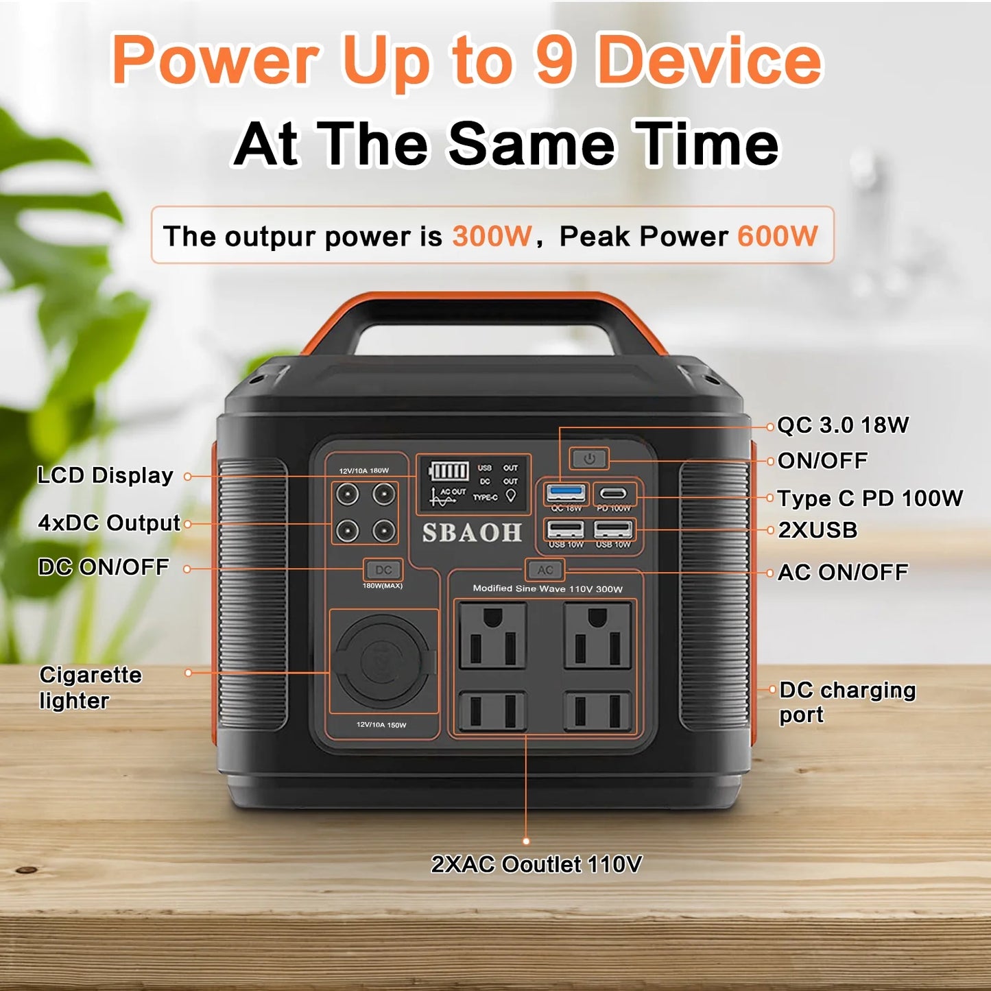 Portable Power Station P302,296Wh Lithium Battery Generator Solar with 300W AC Outlets for Outdoor Camping RV Home