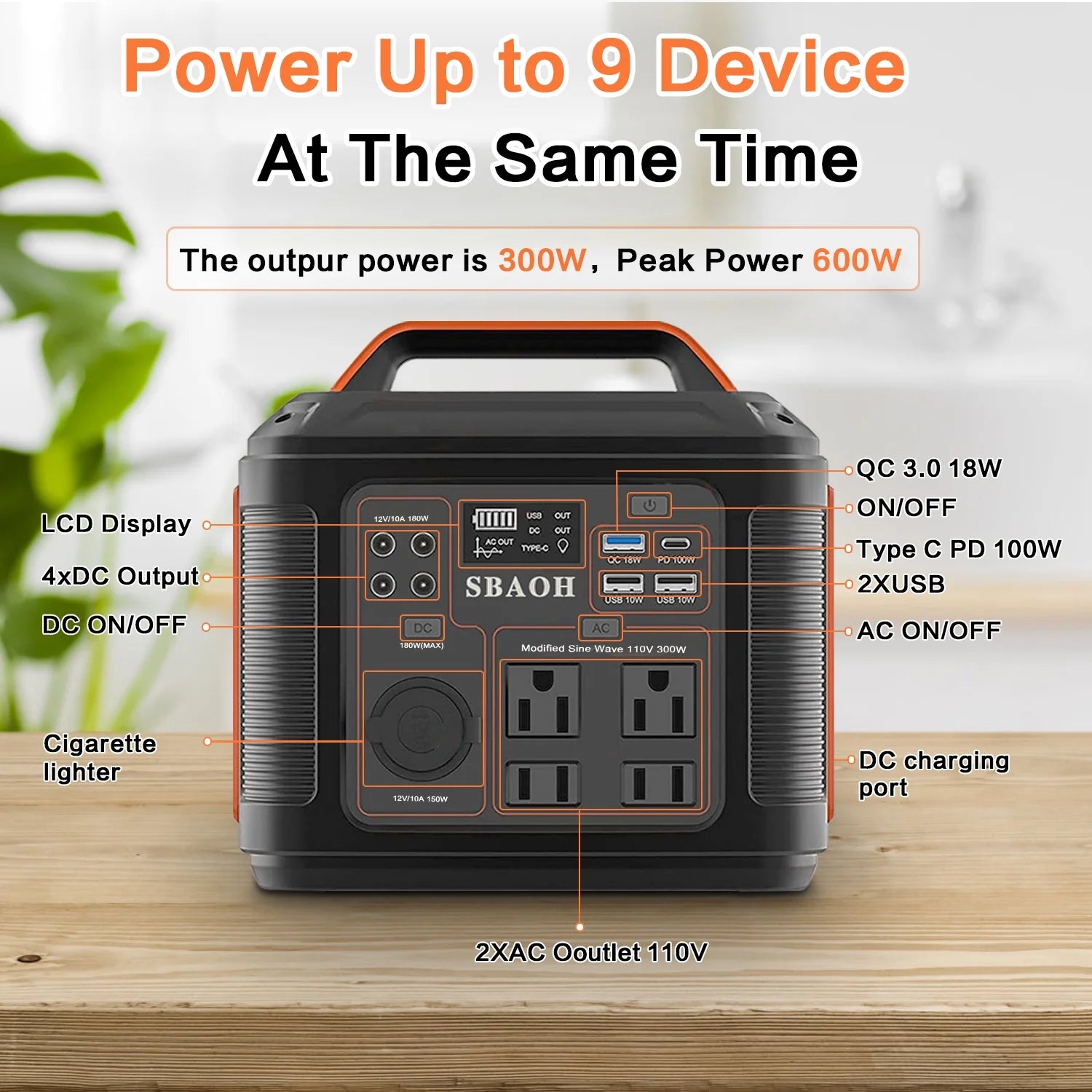 Portable Power Station P302,296Wh Lithium Battery Generator Solar with 300W AC Outlets for Outdoor Camping RV Home