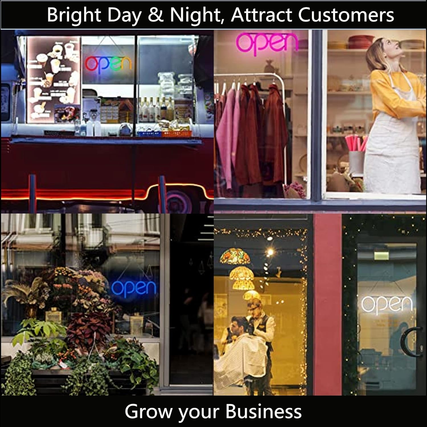 LED Open Sign,16X6 Inch Open Signs for Business Window,With Multiple Flashing Modes, Ideal for Restaurant, Bar, Salon and More,24V/1A Power Supply，With Open/Close Sign (Red Blue Green Orange)