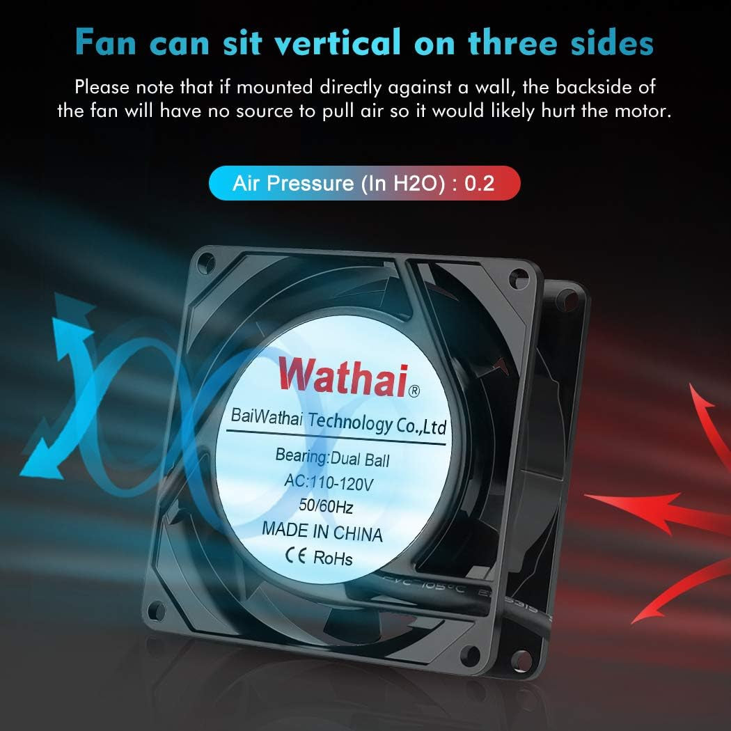 AC Axial Fan 110V 120V 80Mm X 25Mm Ventilation Exhaust Fan with AC Plug, for DIY Cooling Projects