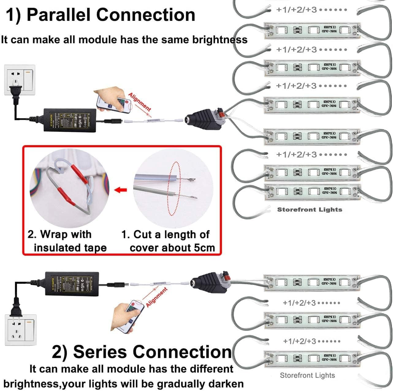 Storefront Lights 3 Led 40PCS 5050 LED Module Lights Waterproof LED Window Lights Super Bright Decorative Lights with Tape Adhesive for Store Advertising Signs 20FT (2 Pack) (White)