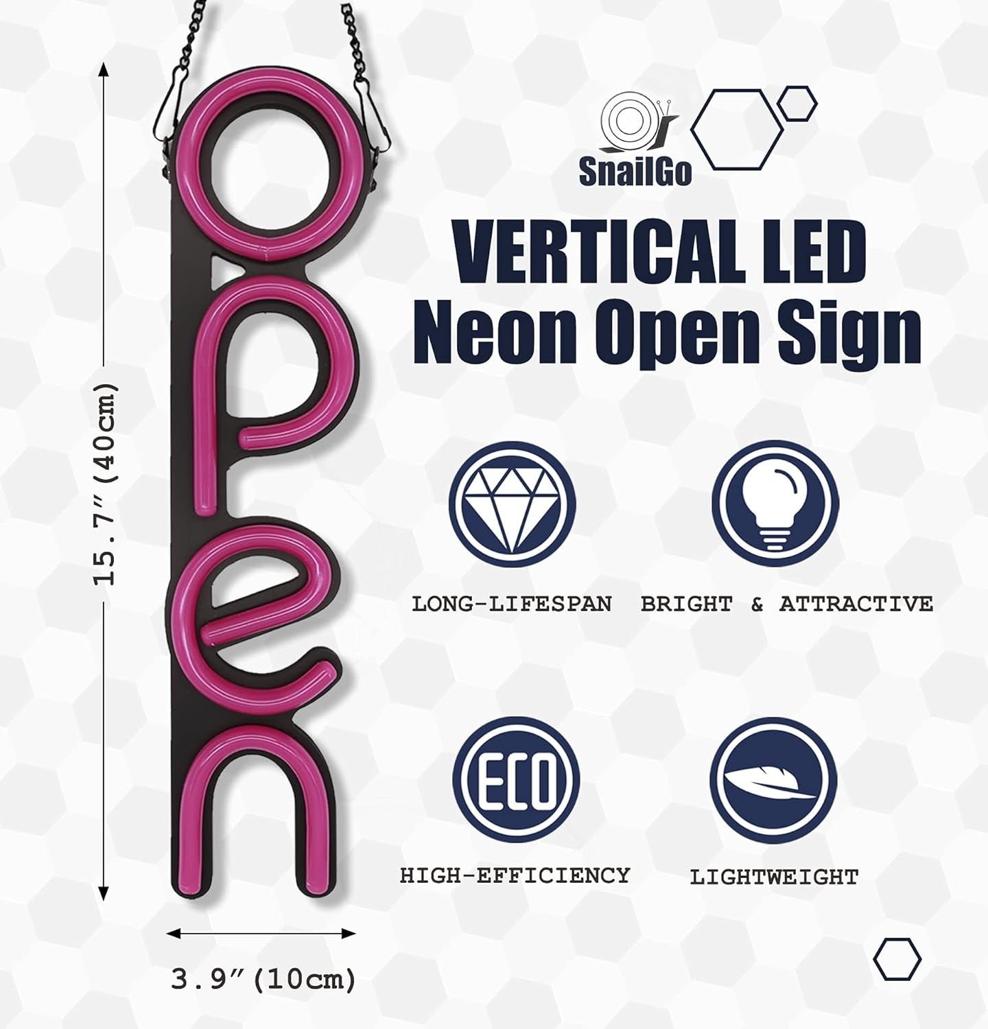 Open Signs for Business,Led Neon Open Sign,16X6 Inch Lighted Sign for Restaurants Offices Retail Shops Window Storefronts,12V/1A Power Supply,With ON/OFF Switch (Vertical Rose Red)