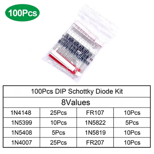 100/200PCS Rectifier Diode Schottky Diode Kit 1N4007 1N4148 1N5408 1N5819 1N5822 1N4001 1N4004 1N5404 FR107 FR207 Fast Switching