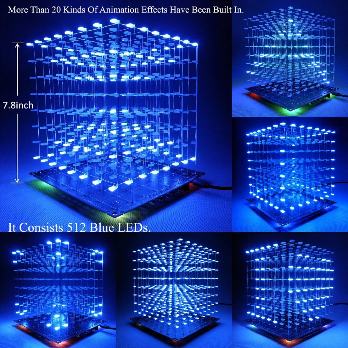 Icubesmart 3D Led Cube Light DIY Kit with 3D Animation Editing Software Squar...
