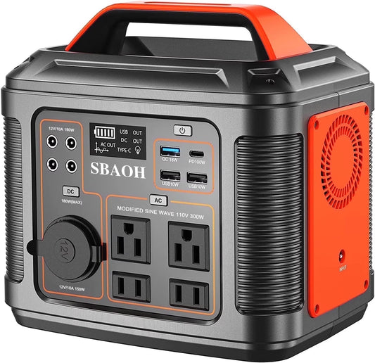 Portable Power Station P302,296Wh Lithium Battery Generator Solar with 300W AC Outlets for Outdoor Camping RV Home